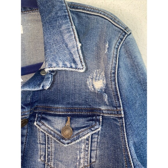 new Mavi Jeans Samantha Crop jean jacket Distressed S Y2k 90s goth grunge - Picture 4 of 12